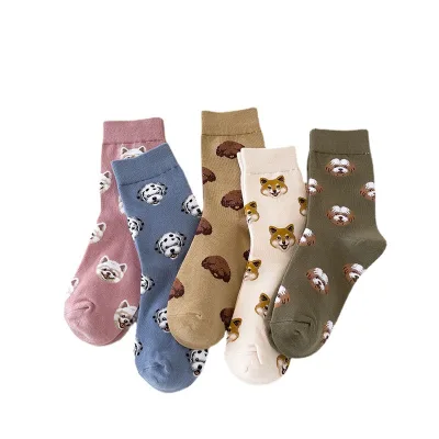 Dog Cartoon Printed Socks Autumn and Winter Cute Korea Girls Socks