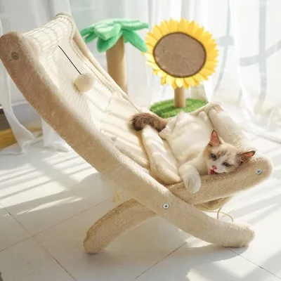 Beige Integrated Summer Foldable Cat Sofa Cat Bed Sustainable for All Seasons With Sisal Hanging Ball