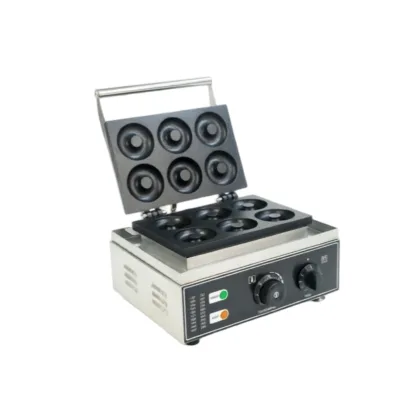 Electric Mini Donut Machine 6 Grid Non-Stick Plates Thermostat Control 50-300℃ Stainless Steel Housing for Snack Bar Catering