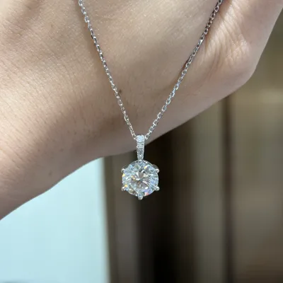 High Quality 3cts Lab Grown E VVS Clarity Diamond 18k Solid Gold Necklace with Chain for Women's Weddings & Parties