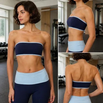 Custom Logo Strapless Bandeau Top Women Contrast Trim Tube Sports Bra Low MOQ Gym Fitness Workout Activewear Factory
