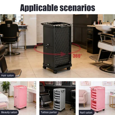Hot Sale Beautycool Durable Modern Salon Furniture Rolling Trolley Black Plastic with Lock for Home Workshop Hospital or Spa Use
