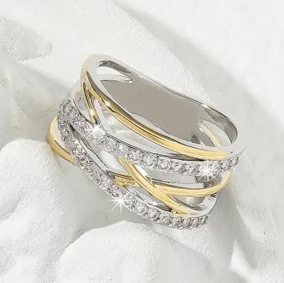 Two Tone Lab Grown Criss Cross Half Eternity Twisted Overlap Wrap 10k 14k 18k Wedding Diamond Ring-gift for Her