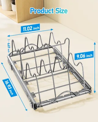12 Inch Single Adjustable Expandable Iron Kitchen Cookware Tableware Shelf Durable Modern Sliding Metal Lacquer Coated