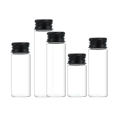 Custom Logo Tall Straight 22mm DIA Clear Borosilicate Flat Bottom Mini Glass Container Bottle for Cosmetic Sample Powder Spice