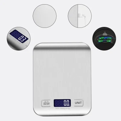 Compact Digital Kitchen Scale Household 5kg/1g Portable Food Scale with Stainless Steel Platform LCD Display