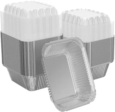 100 Pack Disposable Rectangular Aluminum Foil Pans Lids Oven & Freezer Safe Catering Baking Roasting 260ml Capacity