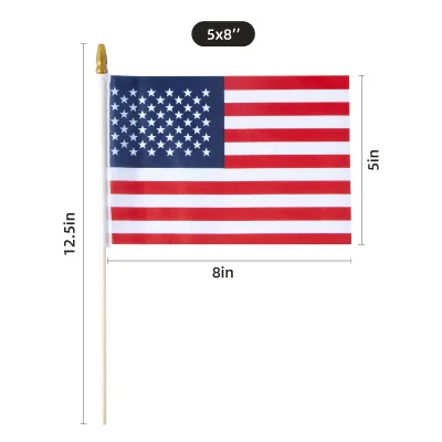 Small Hand-Cranked United States Flag on Wooden Flagpole for Independence Day on July 4th Handcrafted Display Accessory