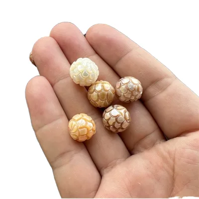 Natural Genuine Pearl Carved Pine Cone Design Flower Pattern Full Drilled Freshwater Bead DIY Necklace Earring Baroque Shape