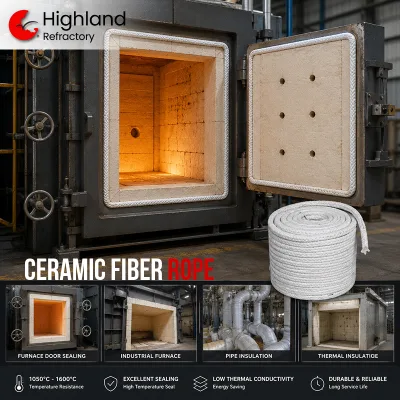 6mm-25mm Ceramic Fiber Rope 1260C for Forging Furnace Lining Seal Engineering Project Grade Refractory Packing Bulk Supply