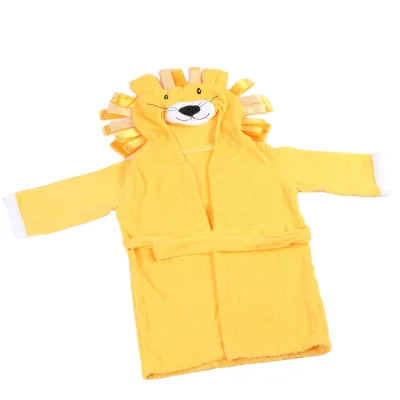 Wholesale lion Baby Bathrobe Towel Custom Yellow lion Design 100% Cotton Bamboo Hooded Baby Bath Towel Jacket