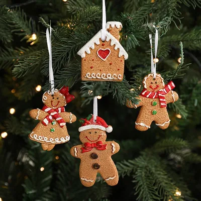 Resin Gingerbread Man Christmas Tree Pendant DIY Heart-Shaped Gingerbread House Cartoon Modern Art Christmas Ornament Decorative
