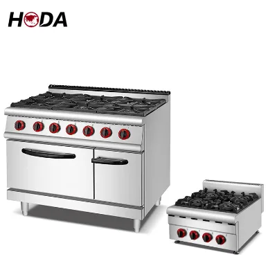 Restaurant Kitchen Freestanding Universal Chinese Commercial Heavy Duty 6 burner Cooking Range with Cabinet Oven Cooker Stove