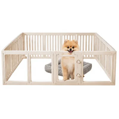 Indoor Dog Crate Fence with Door, Pet Safety Gate Barrier, Durable High-Density Polyethylene Playpen for Small Dogs Puppies Cats