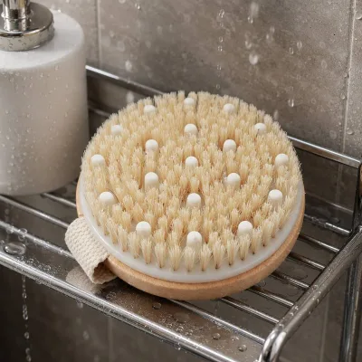 CF Bamboo Natural Bristle Exfoliating Silicone Massage Nodes Cellulite Blood Circulation Dry Wet Shower Bath Brush Body Scrubber