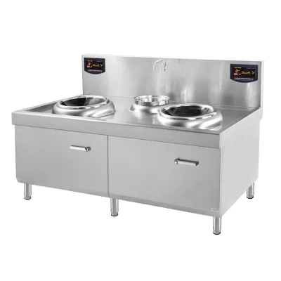 Commercial Stainless Steel Induction Double-head Single-tailed 12000-18000W Easy Cleaning Frying Stove Hotel