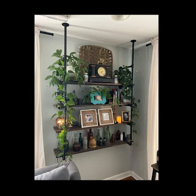 Industrial Iron Pipe Shelving Brackets - 2-Pack, Wall-Mounted 4-Tier Pipe Shelves for Kitchen, Bathroom, and Living Room Storage