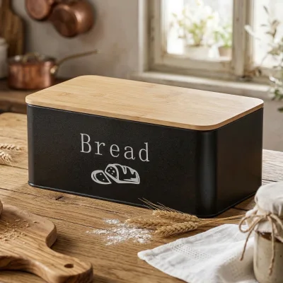 Metal Bread Box With Bamboo Lid Kitchen Baking Storage Container Breathable Fresh Keep Custom Pattern Color Size