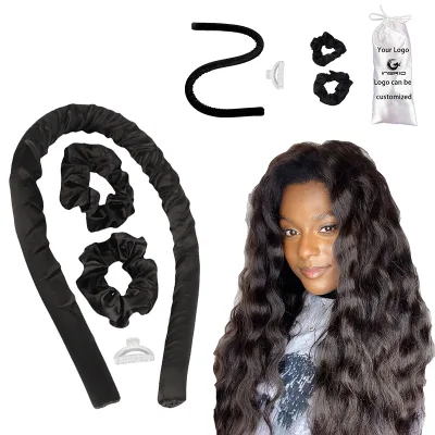 Custom Logo Heatless Cold Wave Curl Hair Rod Satin Hair Curlers for Long Hair Silky Sponge Headband for Styling