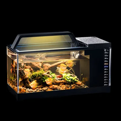 Side-filtered small household desktop fish tank with built-in lighting, heating and filtration, and no need to change water.