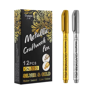 Gold Silver Soft Brush Tip Permanent Waterproof Metal Marker for Diy Painting Signature Doodle Metallic Marker