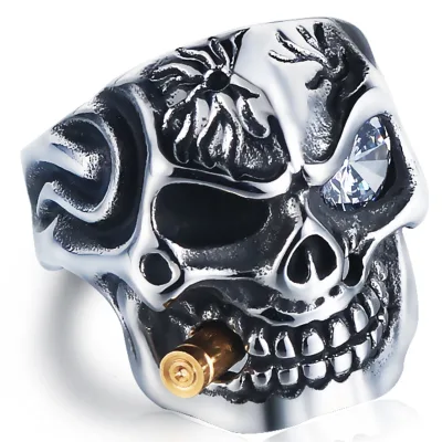Vintage Titanium Steel  Zircon Gothic Male Skull Finger Ring