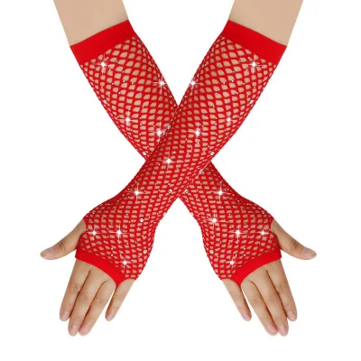 Sexy Diamond Gloves Party Fishing Net Elastic Mesh Gloves for Women