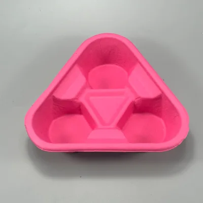 Wholesale Pink Triangle 3 Compartment Molded Paper Pulp Insert Custom Color Biodegradable Multi Grid Gift Packaging Tray