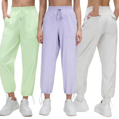 Cinchable Hem 2-Way Wear Breathable Loose Drawstring Joggers High-Rise Casual Cropped Quick Dry Straight Leg Fitness Pants