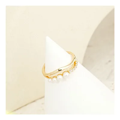 Customizable 1pcs Natural Freshwater Pearl Double Ring S925 Plated in 14K Gold for Weddings Parties Anniversaries