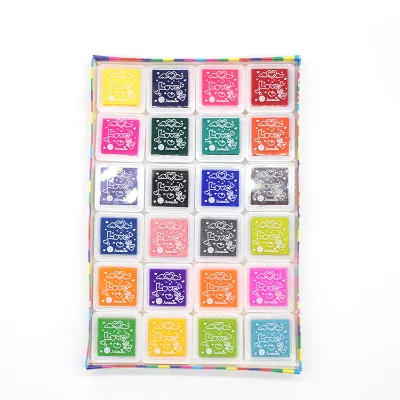 Top Selling 24-Colour Plastic Finger Ink Pad Set for Kids DIY Colourful Fun