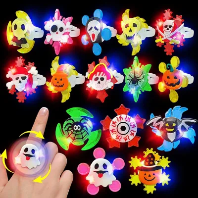 Halloween LED Ring Glowing Rotating Ring, Bat Pumpkin Skull Glow-in-the-Dark Party Accessory Set