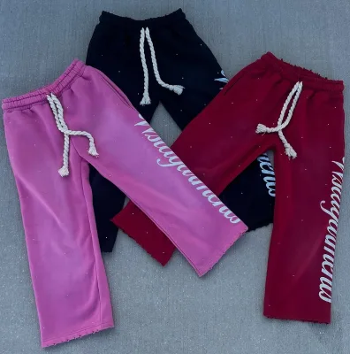 Custom Printing Logo Winter Heavyweight Cotton Vintage Acid Washed Sweat Pants Fashionable Wide Leg Sweatpants for Men