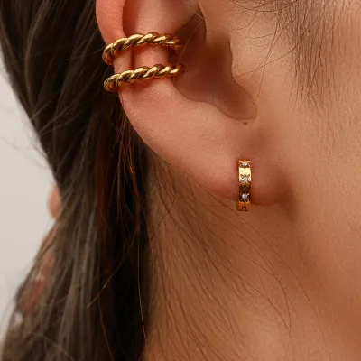 French Style Twisted CC Ear Cuff 18K Gold Plated Smooth Spiral Cartilage Clip Non Tarnished Earrings