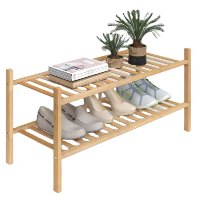 2-Tier Bamboo Wooden Shoe Rack for Entryway Hallway Bathroom Entryway & Closet-for Small Spaces