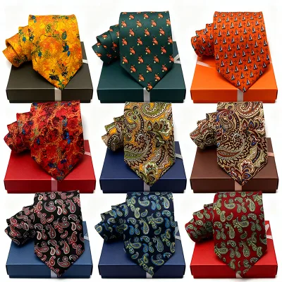 Vintage Paisley Tie for Men Necktie Digital Print Neck Ties with Box for Men Wedding Party