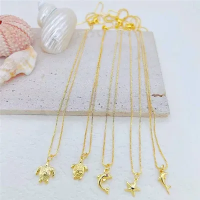 CH-CKN0807 Plating small charms necklace,Turtle/starfish/dolphin shaped pendant necklace,Box chains necklace wholesale