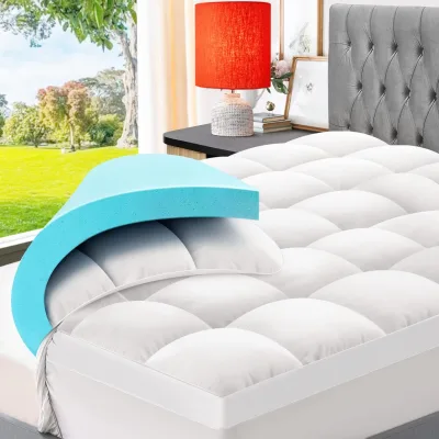 Memory Foam Mattress Topper with Fluffy Pillow Top Cover, Mattress Topper Double Bed for Back Pain Relief