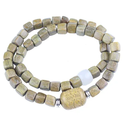Fashion Cube Green Sandalwood Beaded Bracelet Two-Layer Square Buddhist Bead Bracelet