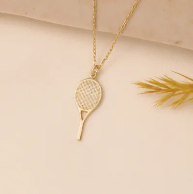 Customized 18K Gold Plated Tennis Racket Necklace Stainless Steel Sports Tennis Pendent Waterproof Necklaces for Sports Lovers