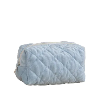 Custom Logo High Capacity Lattice Corduroy Travel Makeup Bag Open Closure Fashionable Promotional Gift Women Portable