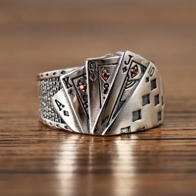 Hot Selling Retro Poker Championship Ring for Men and Women'S Unisex Opening Flush Gambling God Card Rings
