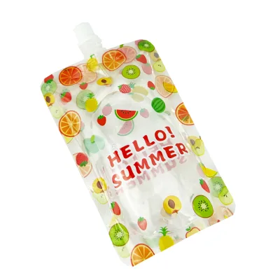 300ml 400ml Hello Summer mango Fruit Beverage Packaging General Printing in Stock Drink Juice Spout Pouch Bag