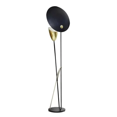 Vintage Floor Lamp with Reflector Dish | Artistic Brass and Black Standing Light for Luxury Interiors
