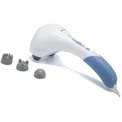 Electric Shiatsu Neck Back Massager Dual Heads Handheld Heating Musical Function Plastic Portable Pain Relief Body Kneading