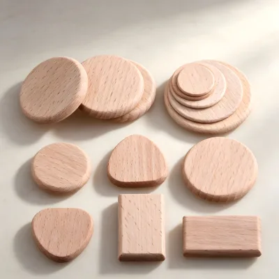 Thickened Beech Wood Blanks in Rectangle, Triangle & Round Shapes, Wooden Tag Slices, Keychain Accessories for Handicrafts