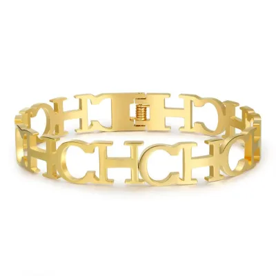 Girls bracelet stainless steel character lettering CH cutout fashion bracelets bangles