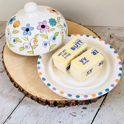Vintage Ceramic Butter Dishes Pottery Cheese Butter Container with Lid