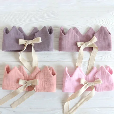 Wholesale Cotton Birthday Hat Kids Birthday Party Decoration Crown Muslin Cotton Fabric Baby Toddler Headband Hat Birthday Crown