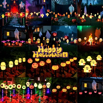 Halloween Solar Outdoor Pumpkin Ghost Witch Skeleton Bat IP65 Waterproof One Drag Five Options for Courtyard Lawn